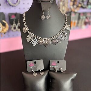 Silver Heart Charm Necklace Set